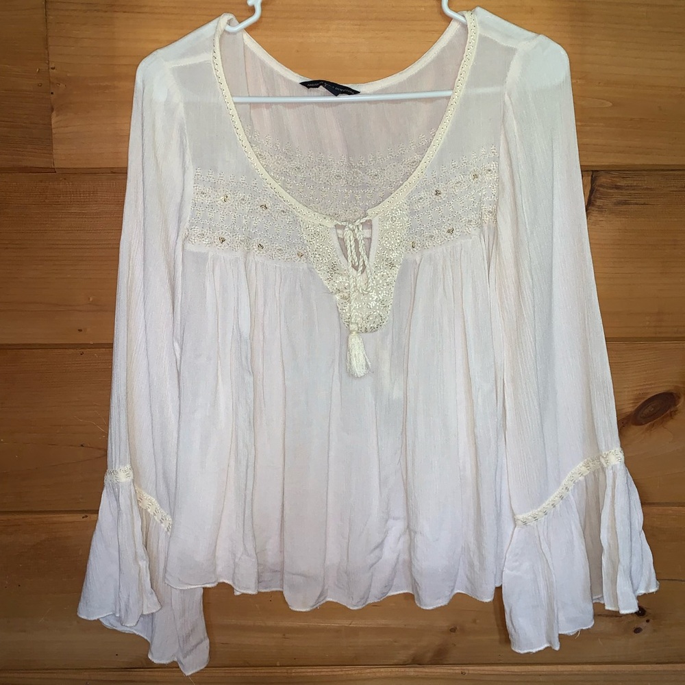 American Eagle Off White Peasant Top